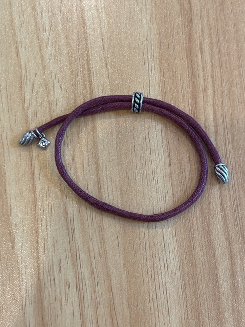 David Yurman Burgundy Cord Bracelet with Silver Accents